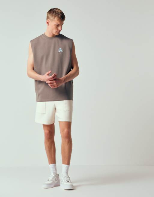 ASOS DESIGN – Mörkgrått, kraftigt linne i oversized fit med tryck baktill, del av set, 2 av 7