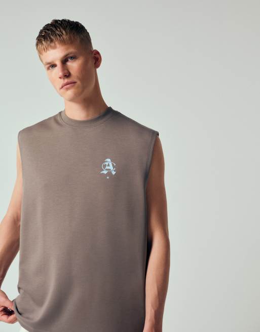 ASOS DESIGN – Mörkgrått, kraftigt linne i oversized fit med tryck baktill, del av set, 3 av 7