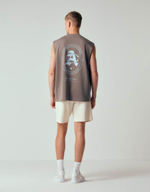 ASOS DESIGN – Mörkgrått, kraftigt linne i oversized fit med tryck baktill, del av set, 4 av 7