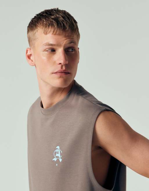 ASOS DESIGN – Mörkgrått, kraftigt linne i oversized fit med tryck baktill, del av set, 5 av 7