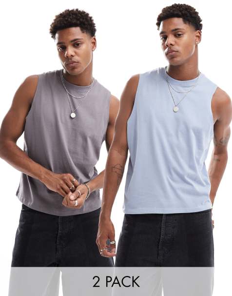 ASOS DESIGN – Mörkgrått och grått avslappnat linne med kort design, 2-pack - view 1