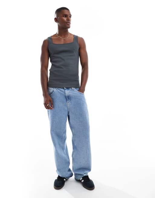 ASOS DESIGN – Mörkgrått, ribbat, enkelt linne i muscle fit  , 2 av 4