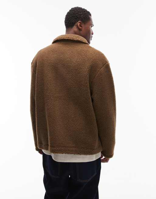 ASOS DESIGN – Mörkgrön, avslappnad harrington-jacka i teddy, 3 av 5