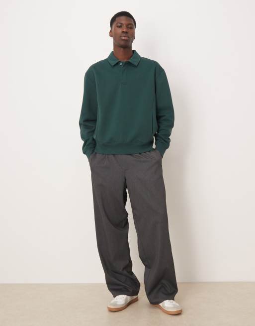ASOS DESIGN – Mörkgrön, avslappnad pikétröja i sweatshirtmaterial , 2 av 5