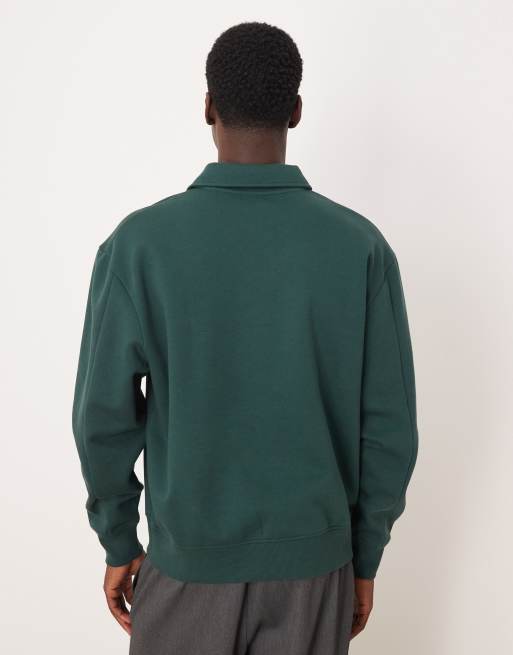 ASOS DESIGN – Mörkgrön, avslappnad pikétröja i sweatshirtmaterial , 3 av 5