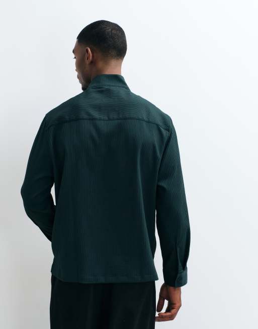 ASOS DESIGN – Mörkgrön, avslappnad skjorta u dra på-modell med ståkrage, 5 av 5