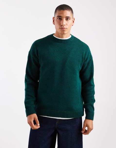 ASOS DESIGN – Mörkgrön, avslappnad, stickad tröja med rund halsringning - view 1