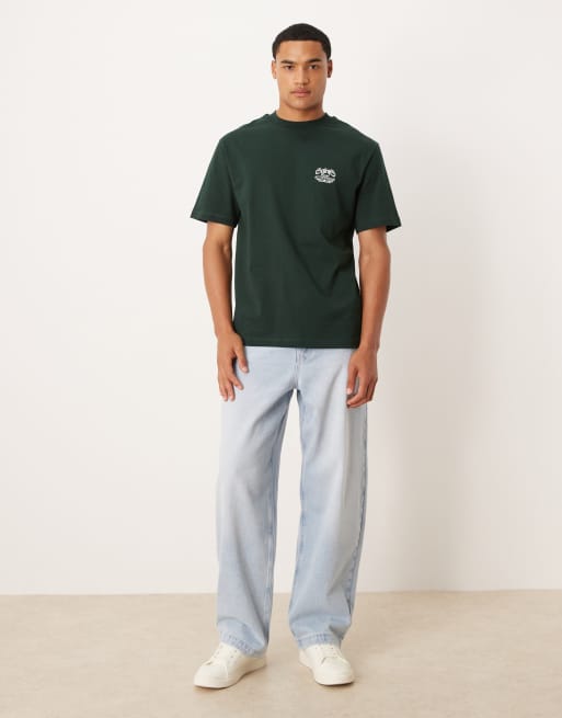 ASOS DESIGN – Mörkgrön, avslappnad t-shirt med flockat texttryck , 2 av 5