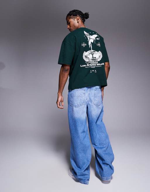 ASOS DESIGN – Mörkgrön, boxig t-shirt i oversize med 'Los Angeles'-tryck, 2 av 4