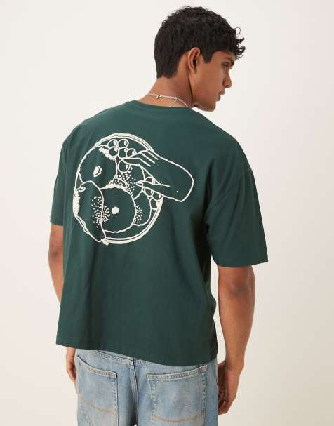 ASOS DESIGN – Mörkgrön, boxig t-shirt i oversize med somrigt tryck - view 1