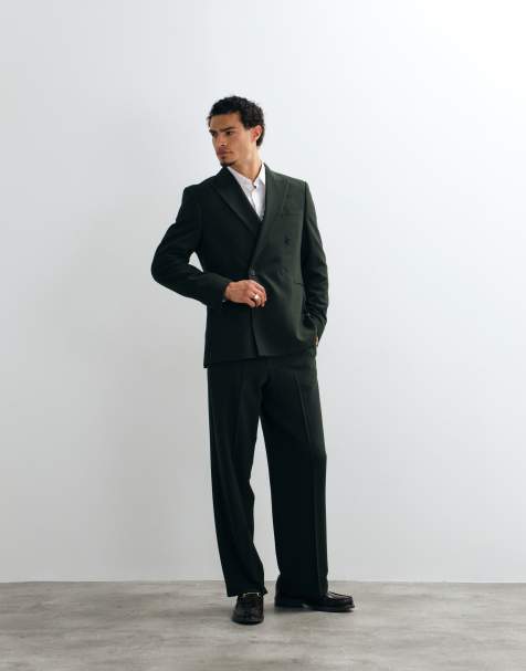ASOS DESIGN – Mörkgrön, dubbelknäppt kostym i regular fit och crepe - view 1