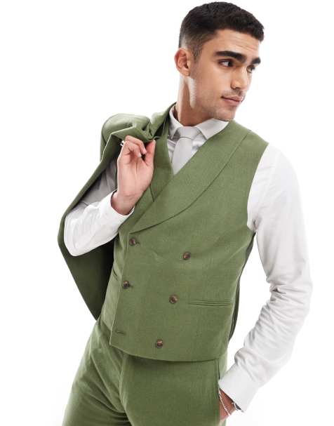 ASOS DESIGN – Mörkgrön, fiskbensmönstrad kostymväst med smal passform - view 1