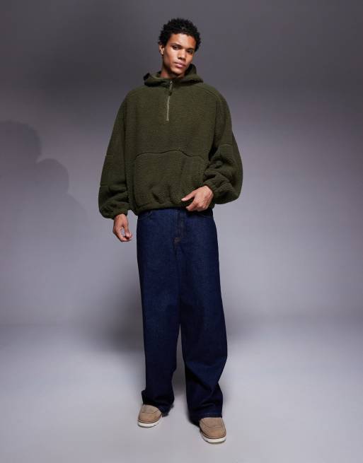 ASOS DESIGN – Mörkgrön huvtröja i extrem oversize med kvartslång dragkedja och ståkrage, 2 av 5