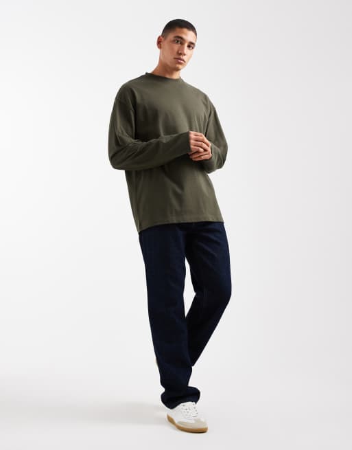 ASOS DESIGN – Mörkgrön, kraftig t-shirt i oversize med långa ärmar, 2 av 5
