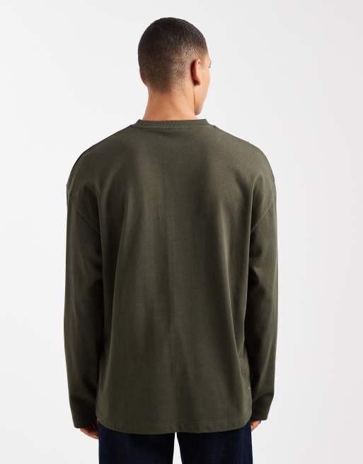 ASOS DESIGN – Mörkgrön, kraftig t-shirt i oversize med långa ärmar, 3 av 5