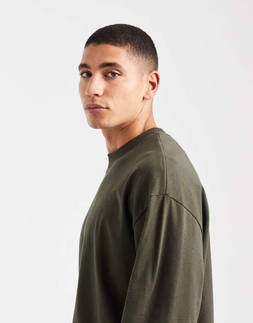 ASOS DESIGN – Mörkgrön, kraftig t-shirt i oversize med långa ärmar, 4 av 5