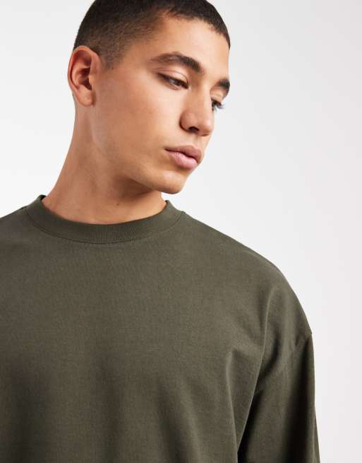 ASOS DESIGN – Mörkgrön, kraftig t-shirt i oversize med långa ärmar, 5 av 5