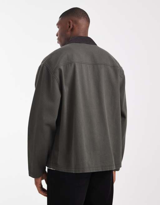 ASOS DESIGN – Mörkgrön skjorta i twill och oversize med manchesterkrage, 3 av 5