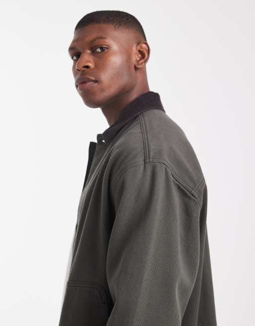 ASOS DESIGN – Mörkgrön skjorta i twill och oversize med manchesterkrage, 4 av 5