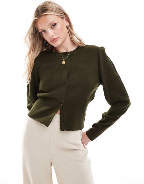 ASOS DESIGN – Mörkgrön, stickad kofta med figurnära, kompakt passform - view 1