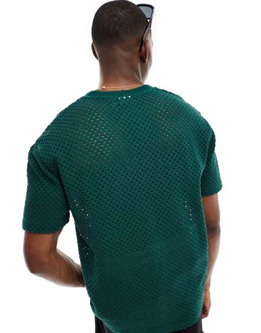 ASOS DESIGN – Mörkgrön, strukturerad t-shirt med avslappnad passform och v-ringning, 4 av 4