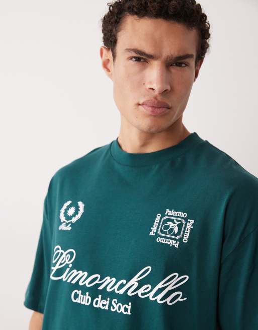 ASOS DESIGN – Mörkgrön t-shirt i oversize med Limoncello-fotbollstryck, 5 av 5