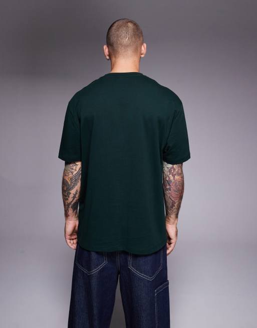 ASOS DESIGN – Mörkgrön t-shirt i oversize med tryck framtill, 2 av 5