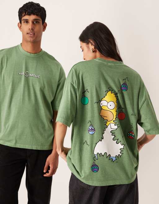 ASOS DESIGN – Mörkgrön t-shirt i unisex-modell och oversize med "Simpsons"-jultryck, 4 av 4