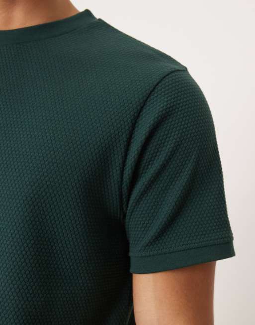 ASOS DESIGN – Mörkgrön, texturerad t-shirt i regular fit, 5 av 5