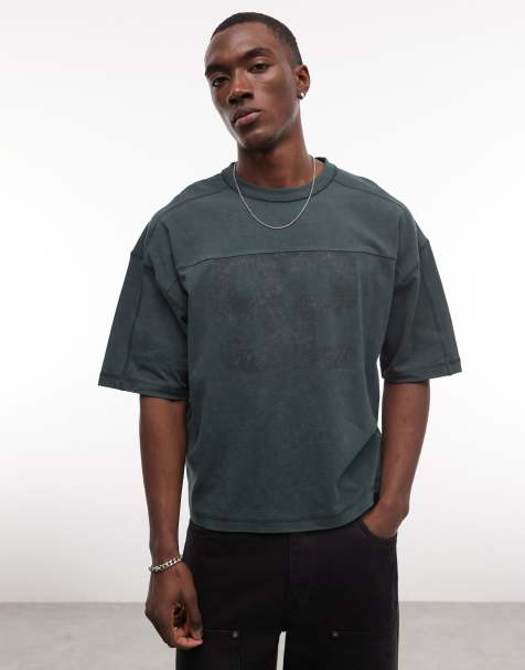 ASOS DESIGN – Mörkgrön, tvättad och kraftig t-shirt i kort modell med 63-tryck - view 1