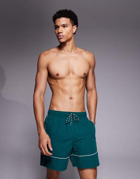 ASOS DESIGN – Mörkgröna badshorts med kontrasterande, vita passpoaler - view 1