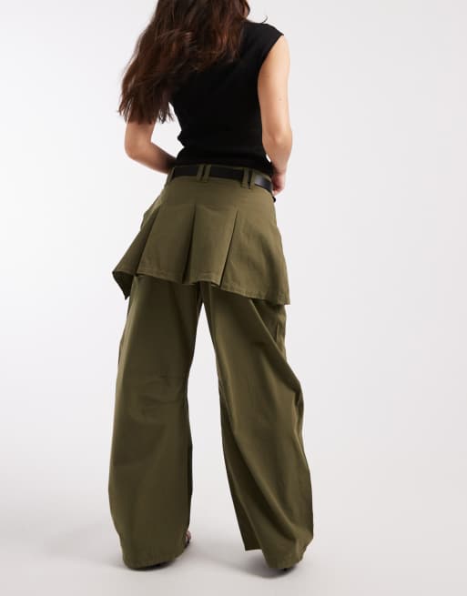 ASOS DESIGN – Mörkgröna byxor med barrelben och plisserad kjol, 3 av 5