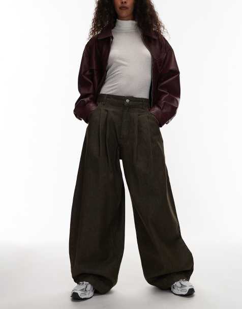 ASOS DESIGN – Mörkgröna horseshoe-jeans i oversized fit - view 1