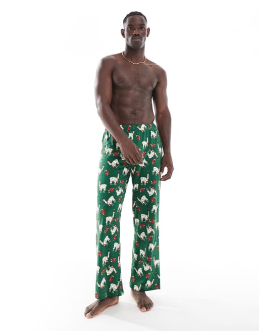ASOS DESIGN – Mörkgröna, mysiga julbyxor med lamor, 2 av 4
