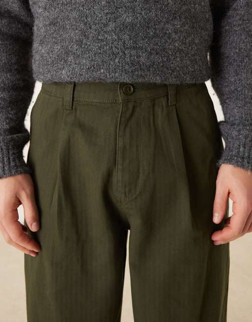 ASOS DESIGN – Mörkgröna, raka byxor med veck och ledig passform, 4 av 5