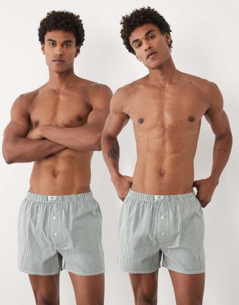 ASOS DESIGN – Mörkgröna, randiga boxershorts med vävd design, 2-pack - view 1