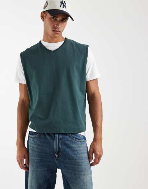 ASOS DESIGN – Mörkgrönt, kraftigt linne i oversize med boxig passform och kontrastsömmar - view 1
