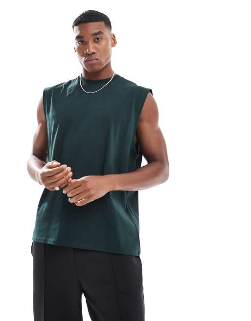 ASOS DESIGN – Mörkgrönt linne i oversize med Café-tryck baktill, 4 av 4