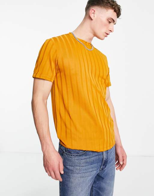 ASOS DESIGN – Mörkgul, ribbad t-shirt