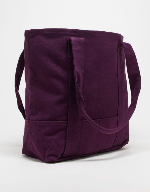 ASOS DESIGN – Mörklila toteväska i oversize av grov bomull