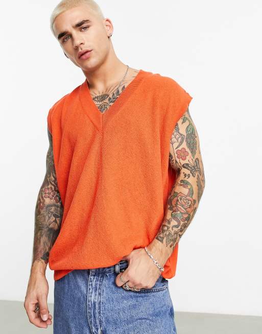 ASOS DESIGN – Mörkorange, strukturstickad väst