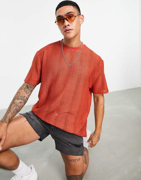 ASOS DESIGN – Mörkorange, texturerad t-shirt med avslappnad passform - view 1