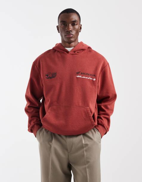 ASOS DESIGN – Mörkröd, avslappnad huvtröja med 'Honda Racing'-tryck - view 1