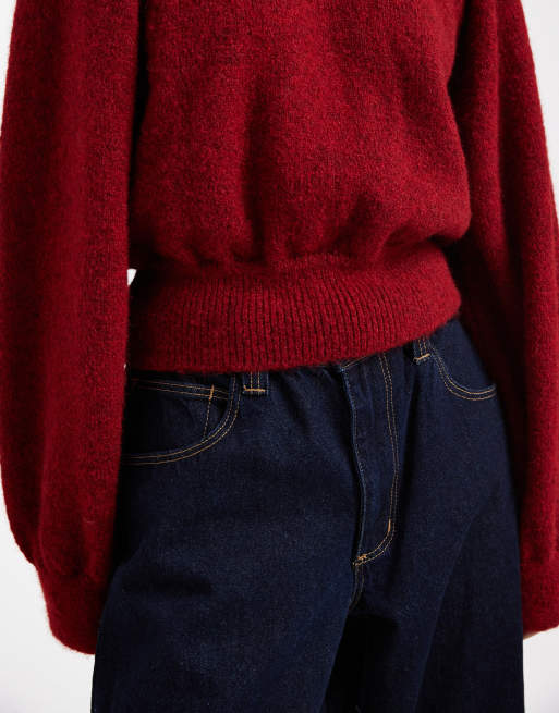 ASOS DESIGN – Mörkröd, fluffig tröja med rund halsringning och raglan-ärmar, 4 av 4