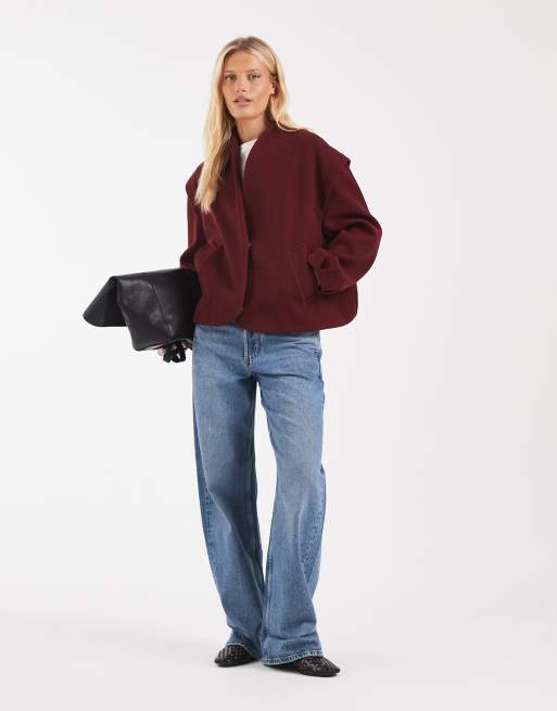 ASOS DESIGN – Mörkröd, formell jacka i 80-talsstil med ballongfåll, 2 av 4