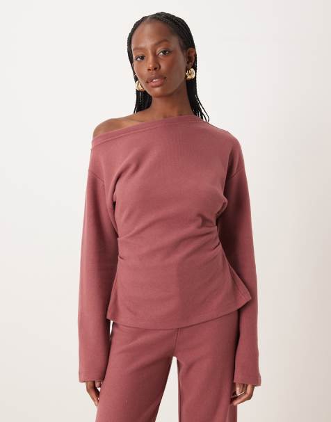 ASOS DESIGN – Mörkrosa, supermjuk t-shirt med bara axlar och korsettmidja - view 1