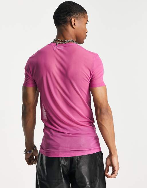 ASOS DESIGN – Mörkrosa t-shirt i mesh med muscle fit - PINK - PINK, 3 av 4