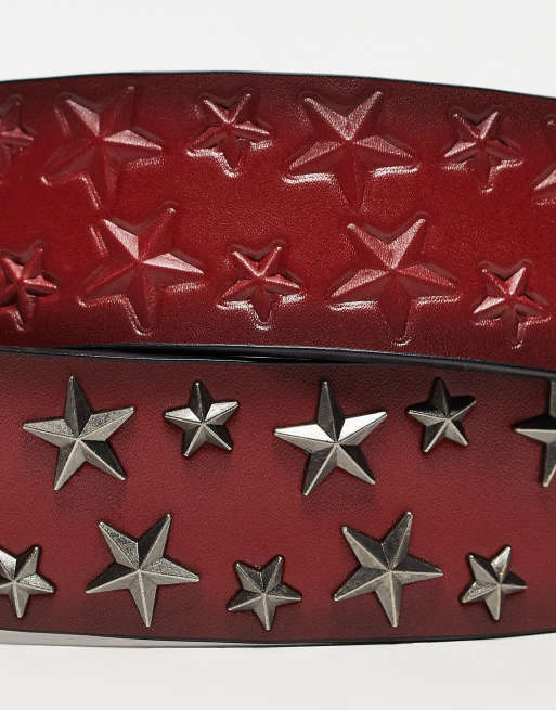 ASOS DESIGN – Mörkrött brett läderskärp med stjärnor och stort spänne, 2 av 4