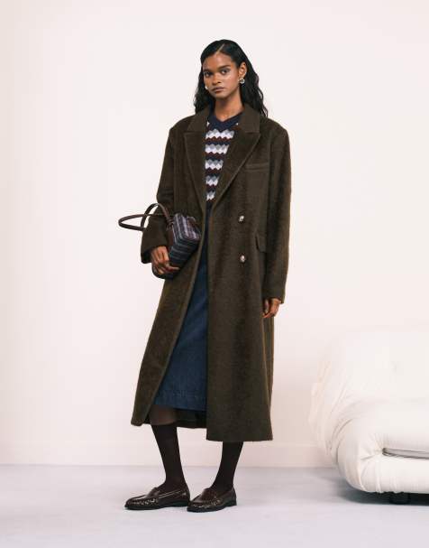 ASOS DESIGN – Mörkt kakifärgad, borstad kappa i oversize och dad-modell - view 1