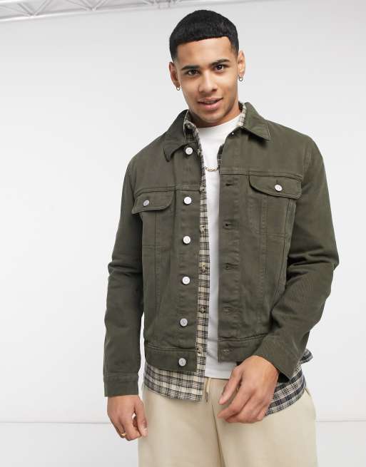 ASOS DESIGN – Mörkt khakifärgad jeansjacka i cowboystil